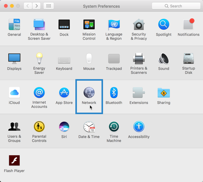 apple's system preferences with network highlighted