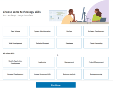 linkedin learning skill selection page