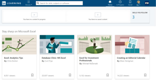 linkedin learning home page with course ready to go